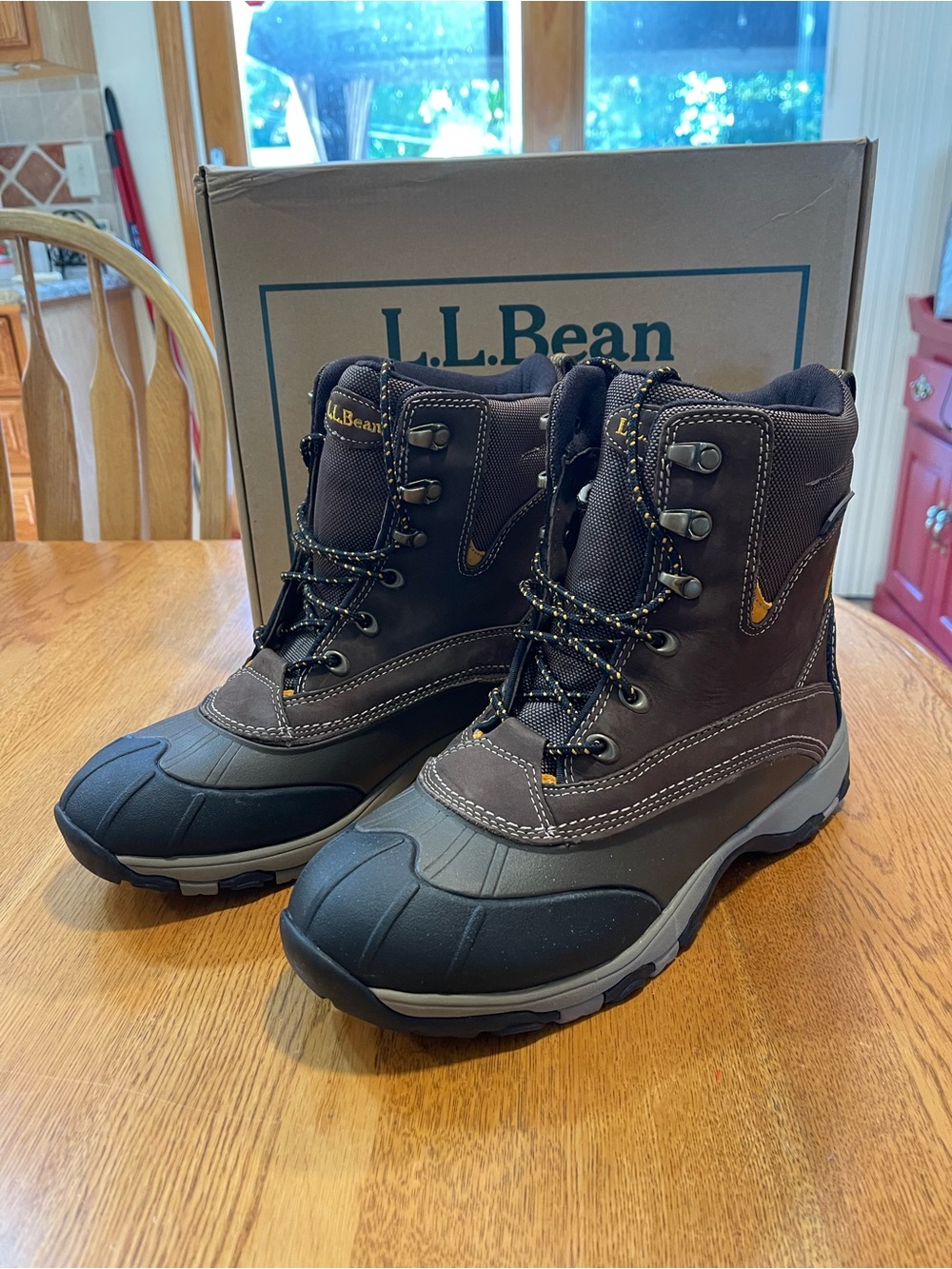L.L. Bean Men's Brown and Black Waterproof Lace-Up Winter Boots